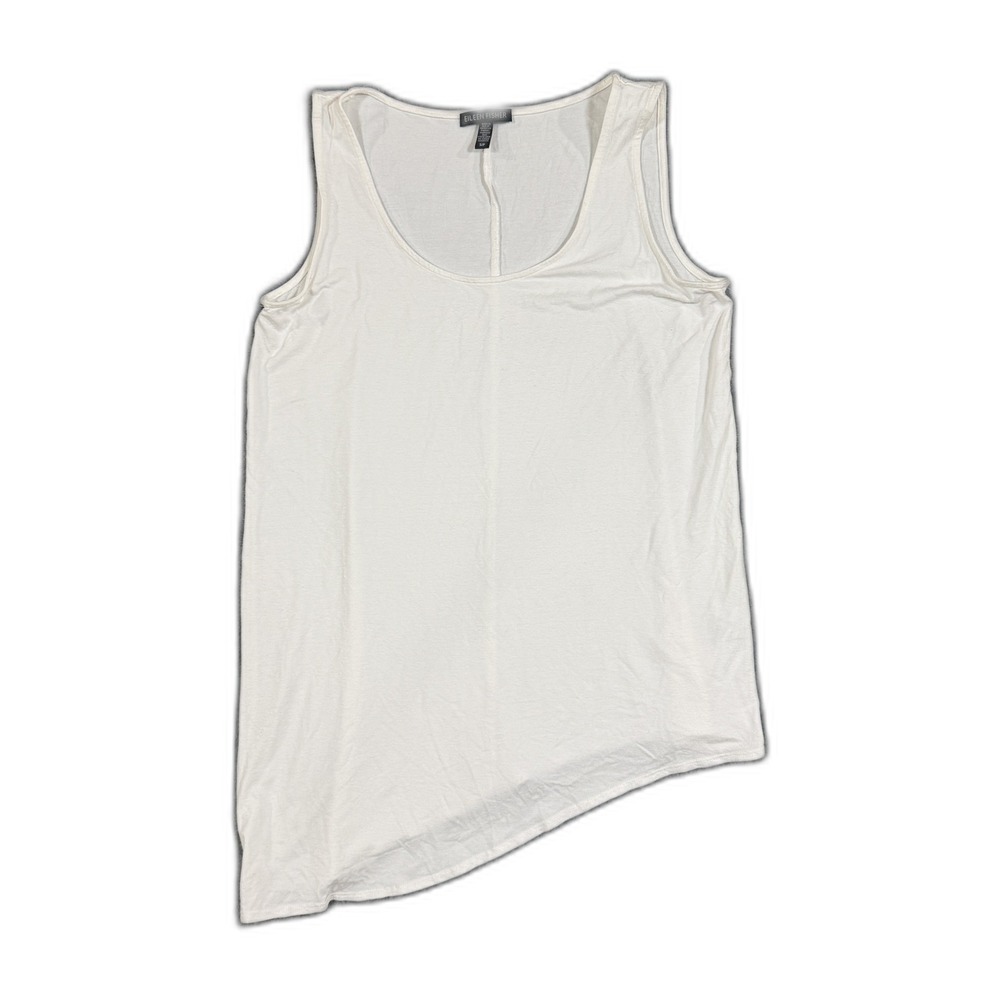 Eileen Fisher Womens Small Off White Viscose Stretch Asymmetrical Tank Top USA